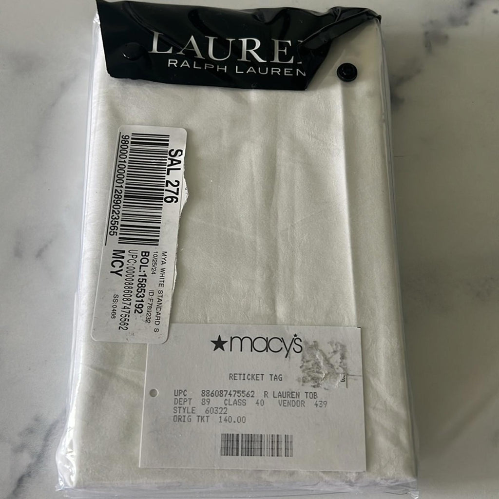 Lauren Ralph Lauren White Mya Jacquard Weave Cotton Standard Sham, NWT $140