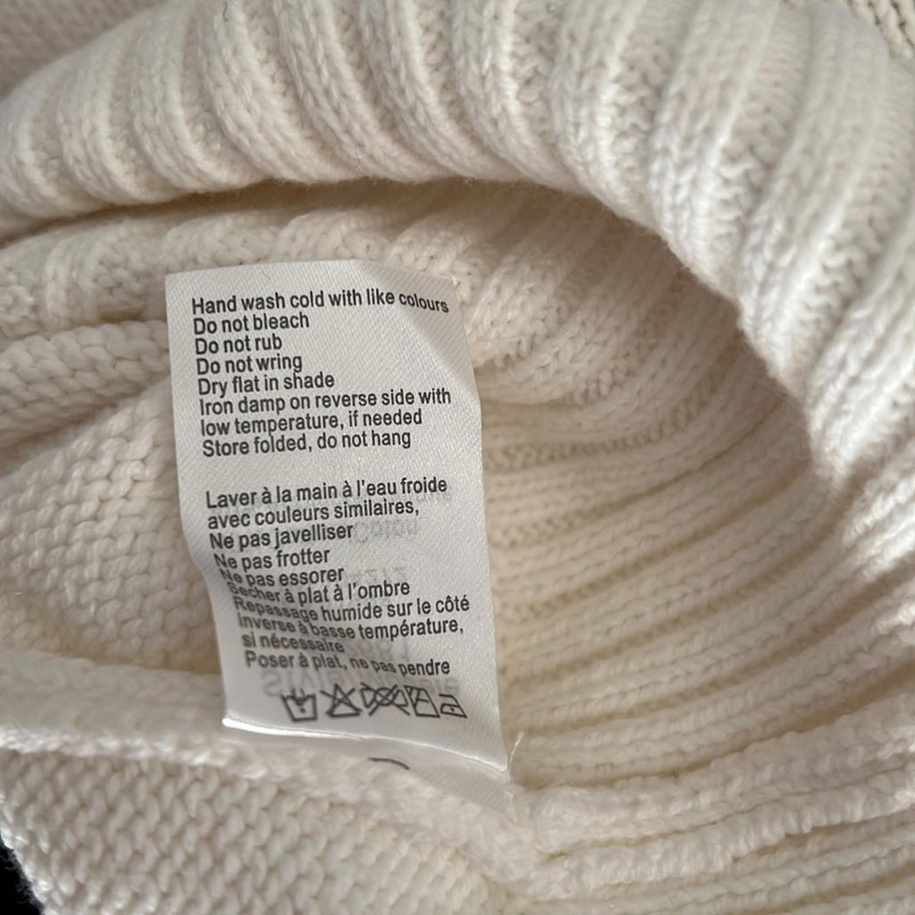 Cable Knit Turtleneck Sweater with Puff Sleeves in White Multi, Size M NWT