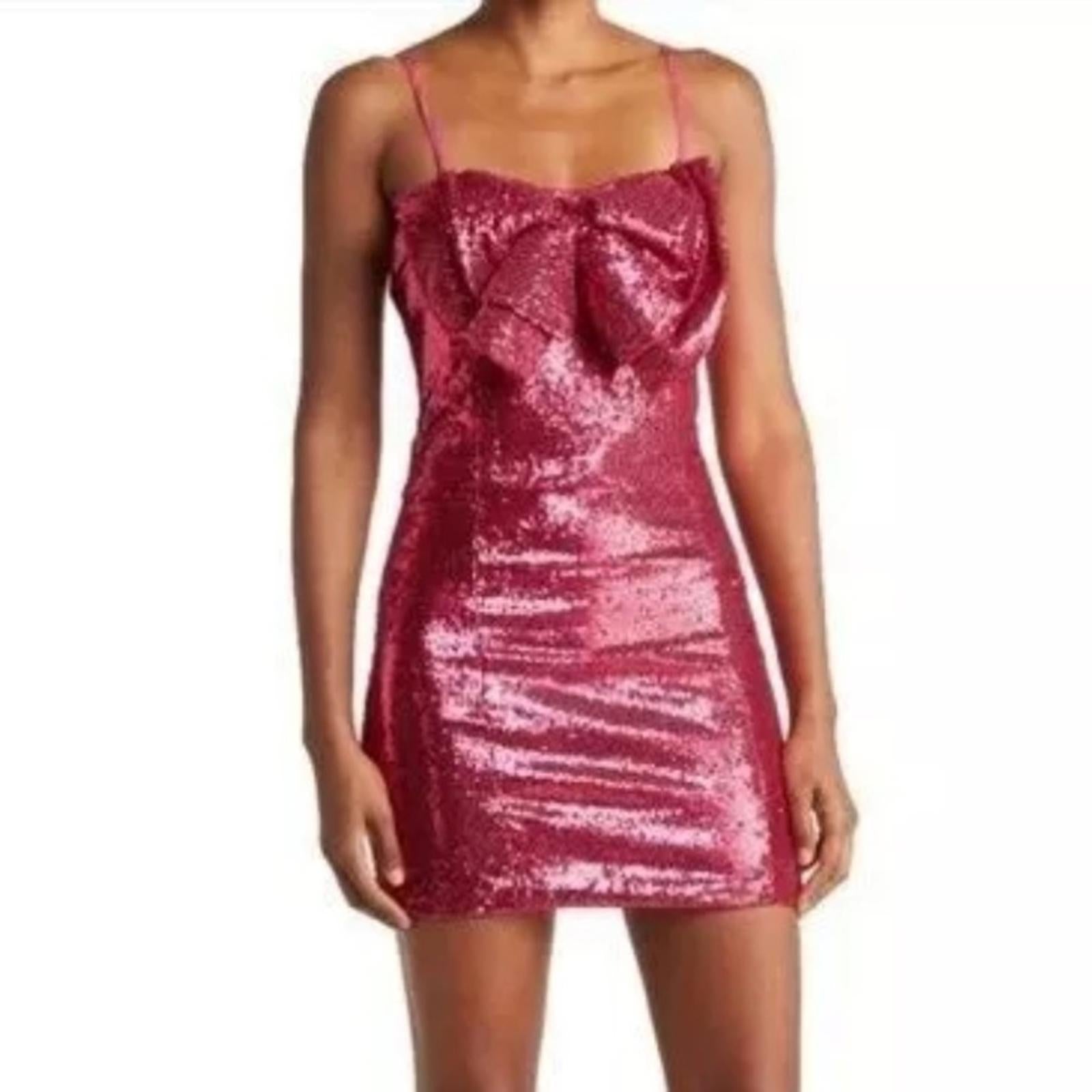 Torn by Ronny Kobo Lindsay Sequin Bow Front Mini Dress in Pink Size M NWT $548