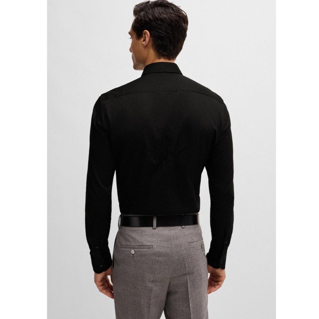 Boss Slim-Fit Shirt in Italian Cotton with Jacquard Monograms in Black Size 16.5