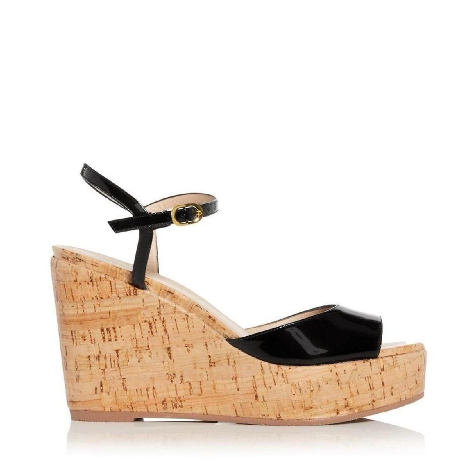 Stuart Weitzman Palmina Platform Wedge Sandals, Black Size 37.5/7 NEW + DustBag