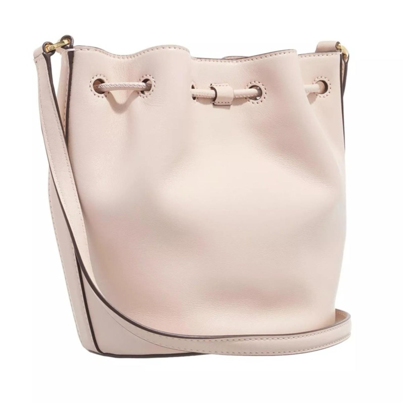 Ralph Lauren Leather Medium Andie Drawstring Bucket Bag, Pink NEW + Dust Bag