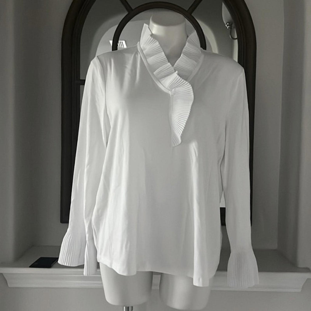 Nic+Zoe Ruffled Up Top Blouse, White, Size XL New w/Tag
