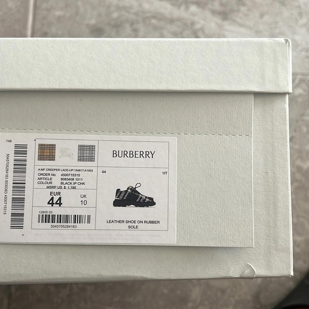 Burberry Creeper Check Woven Lace Up Boots Black Made in Italy, NWT, EU Size 44