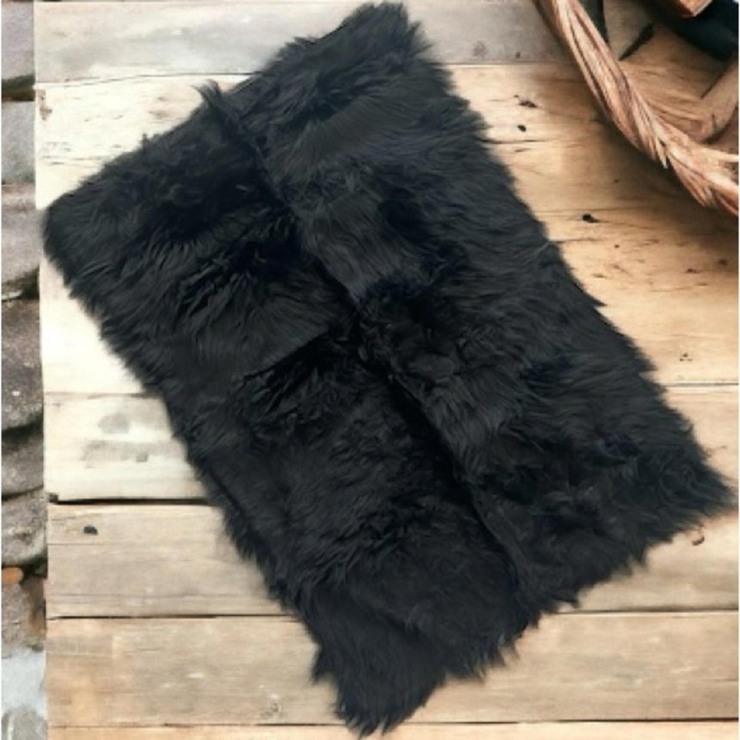 Black Faux Fur Rug, Size 60x90cm, Brand New