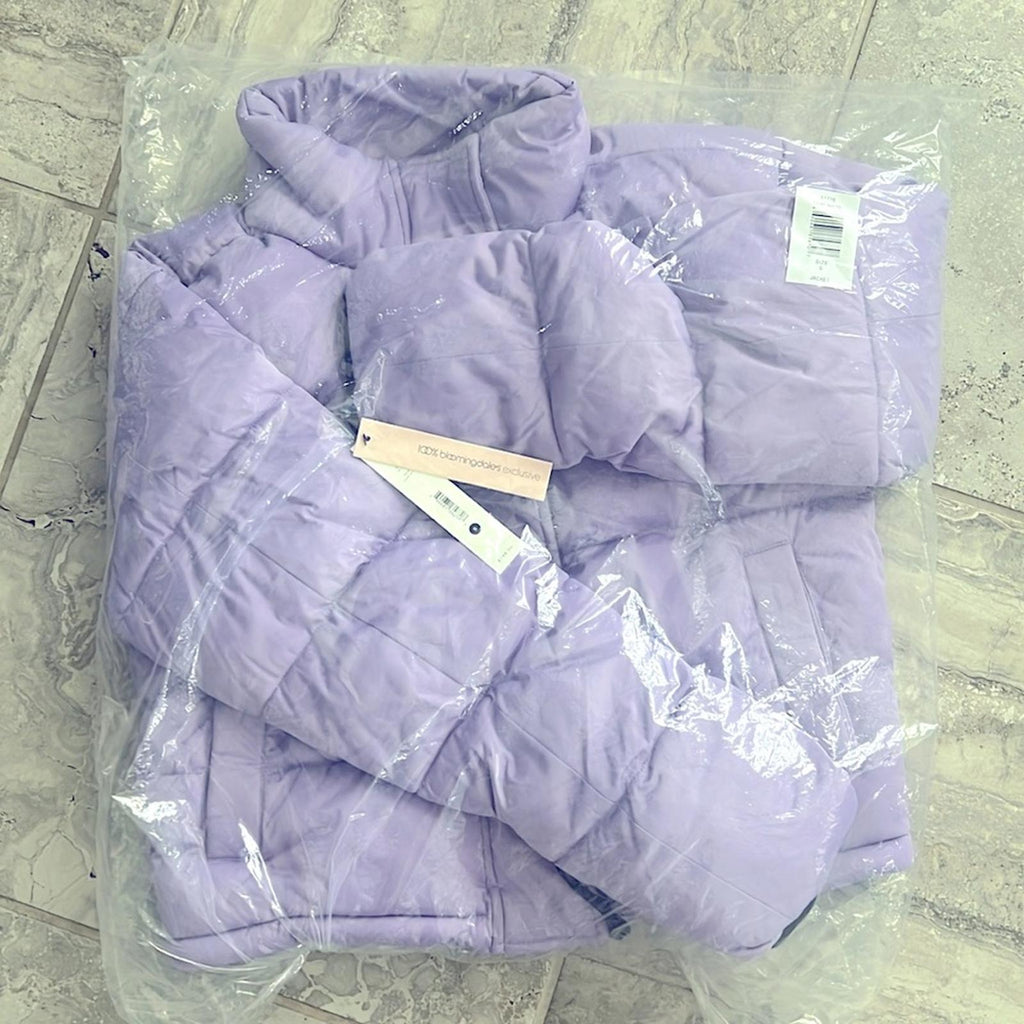 AQUA Quilted Cropped Puffer Jacket in Lilac, Size S New w/Tag Retail $168