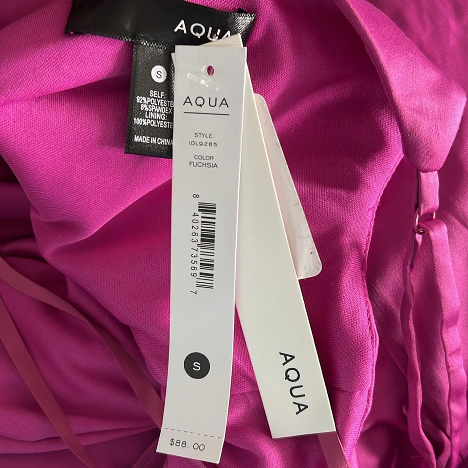 Bloomingdale’s Aqua Drape Front Satin Mini Dress in Fuchsia, Size S New w/Tag