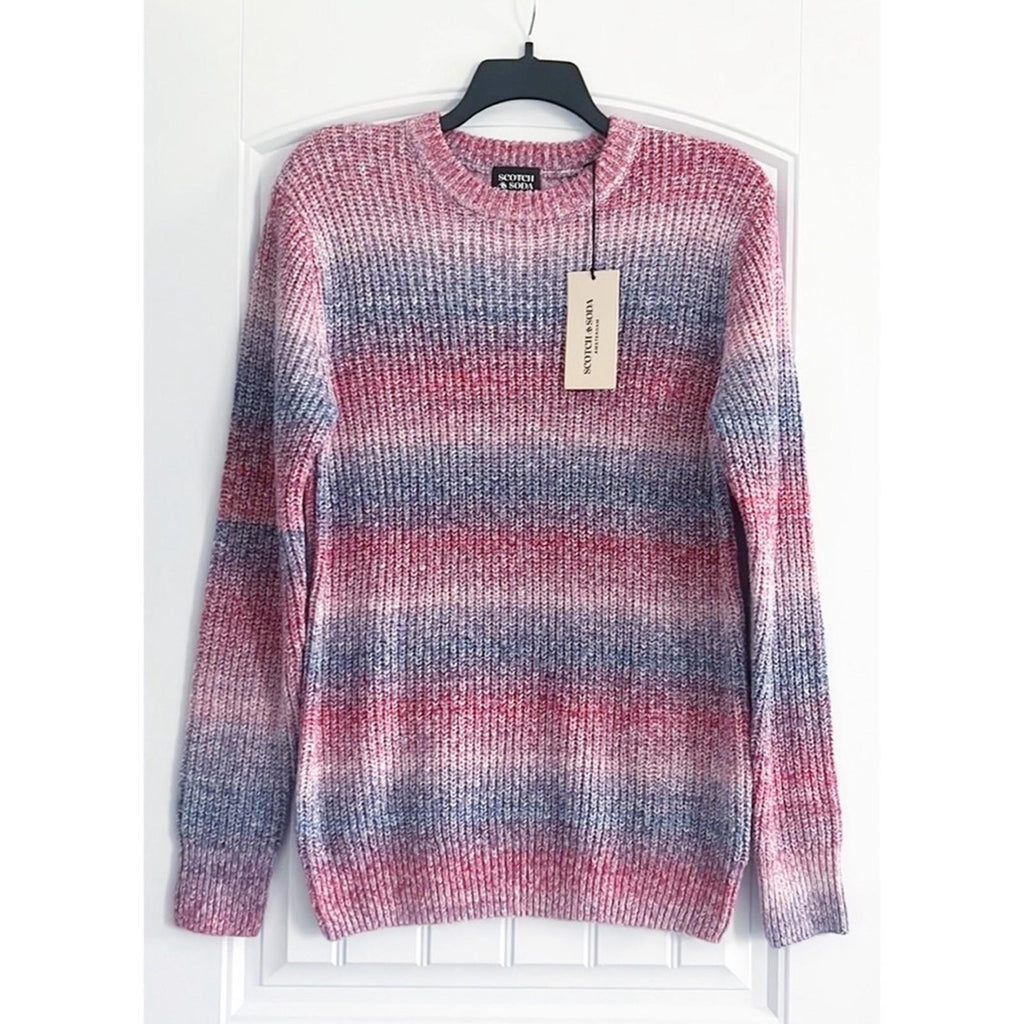 Scotch & Soda Gradient Cotton-Blend Crewneck Sweater in Blue Combo Size L NWT