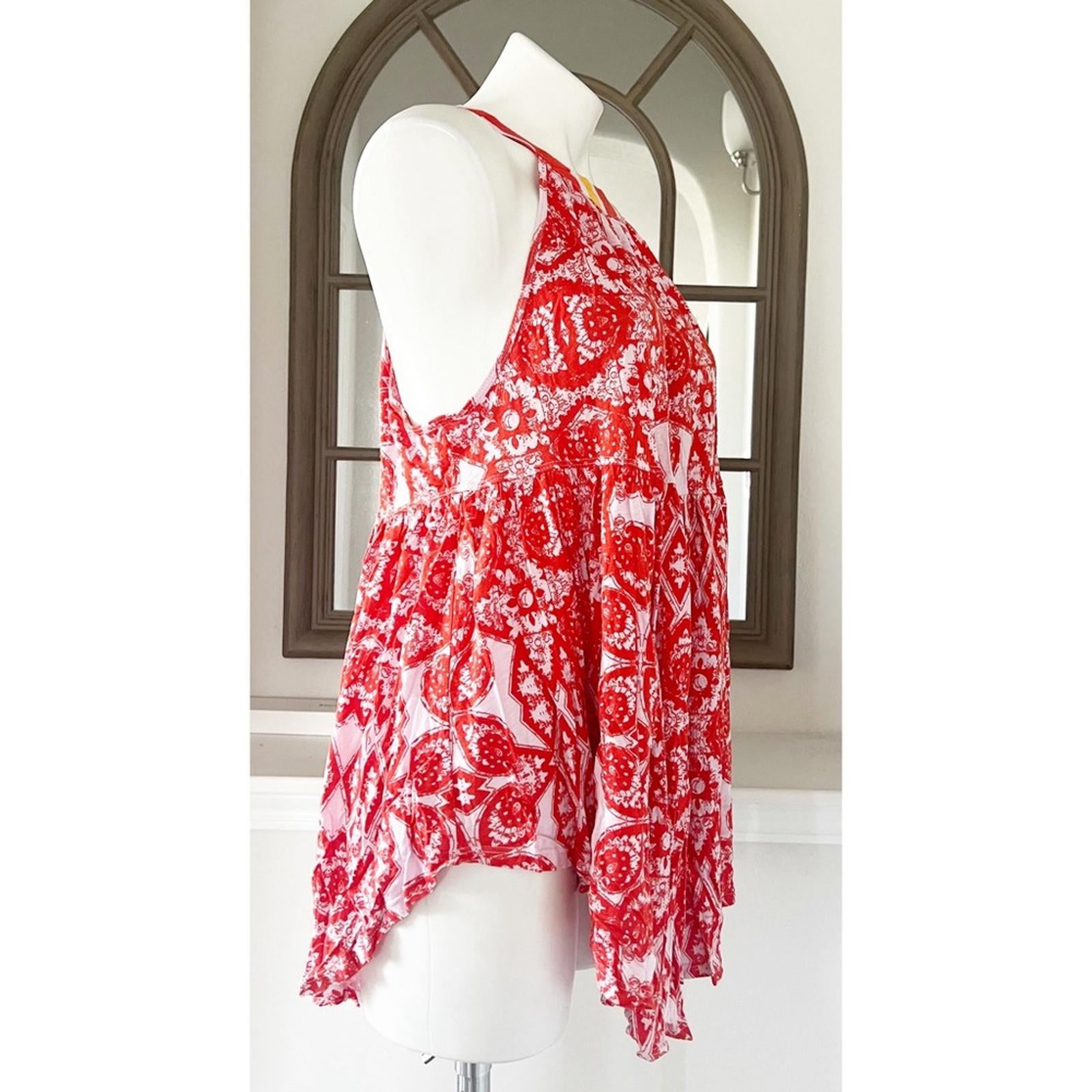 NEW Free People Halter Tunic, Linen Blend Top in Red Lavender Size S New w/Tag