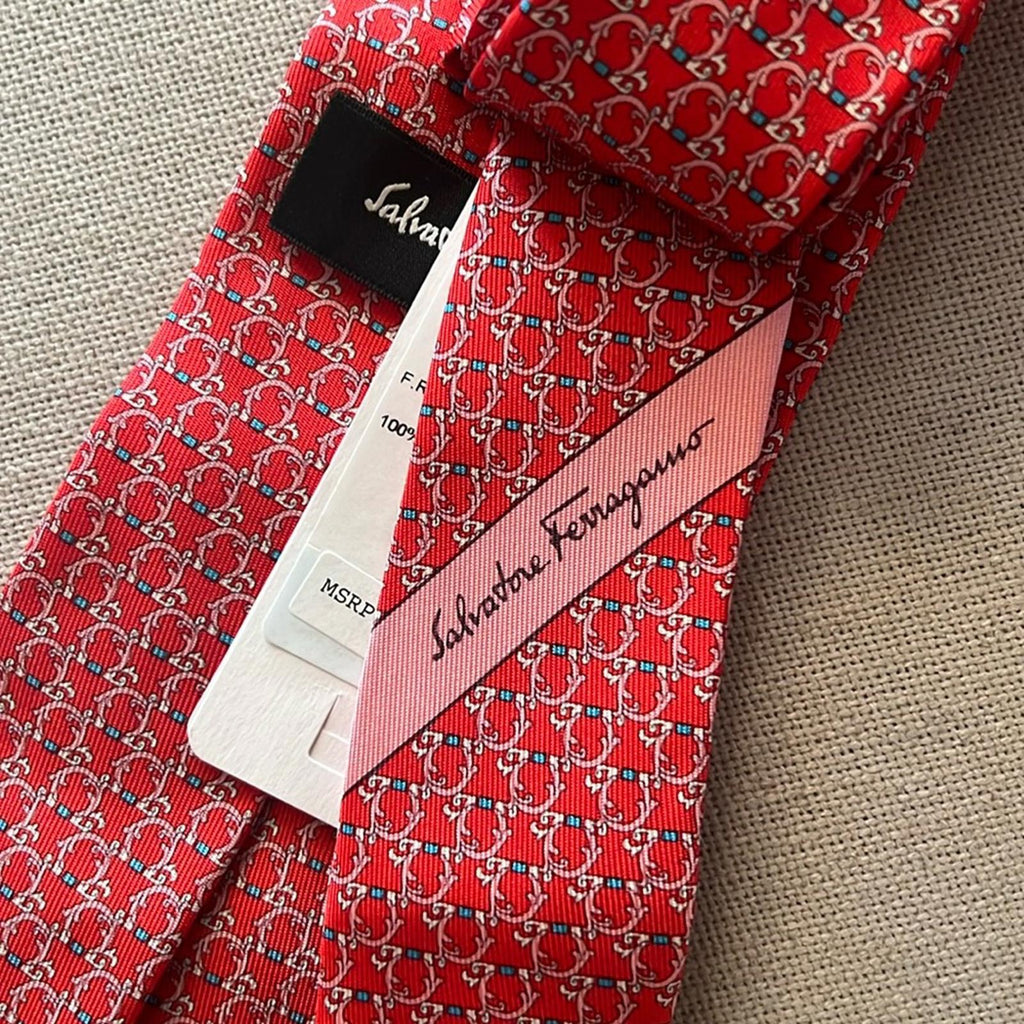 FERRAGAMO Gancini Silk Classic Tie in Rosso/ Red, New w/Tag