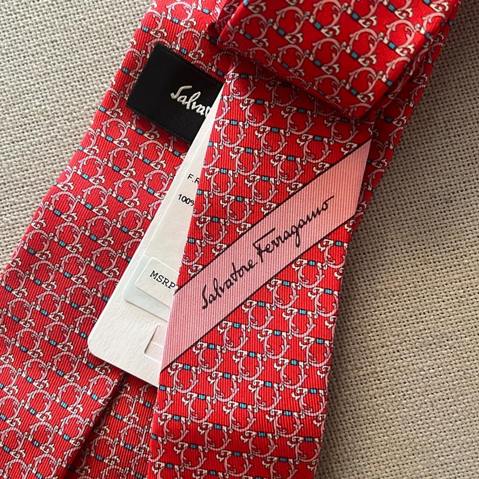 FERRAGAMO Gancini Silk Classic Tie in Rosso/ Red, New w/Tag