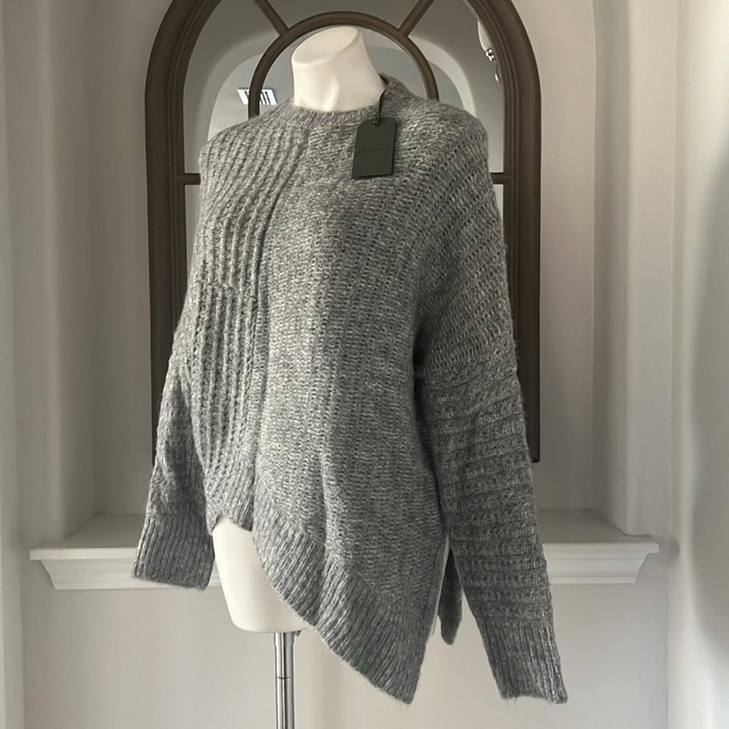 All Saints Selena Asymmetric Sweater, Alpaca Wool, Grey Melange Size S New w/Tag