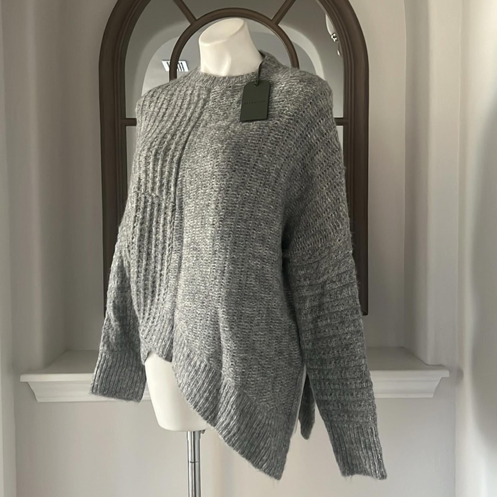 All Saints Selena Asymmetric Sweater, Alpaca Wool, Grey Melange Size S New w/Tag