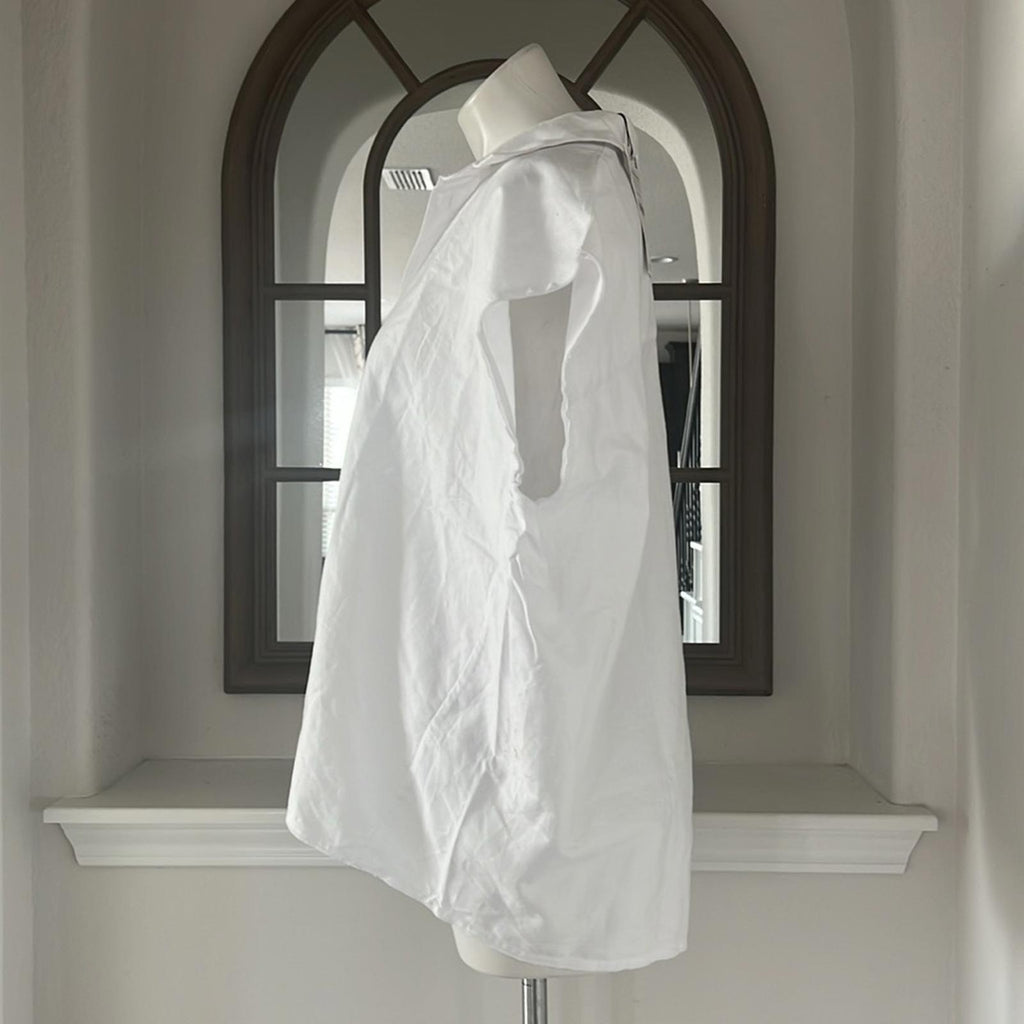ZARA White Denim Button Up Sleeveless Shirt, Size L New w/Tag