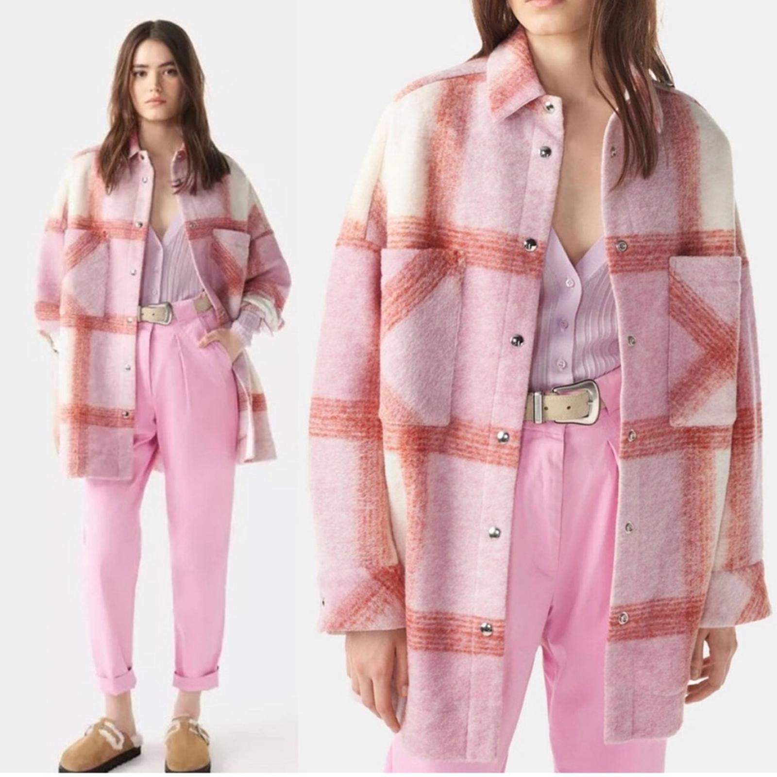 NWT IRO Lemina Check Plaid Oversized Shacket Jacket, Mixed Pink Size 34/XS $435