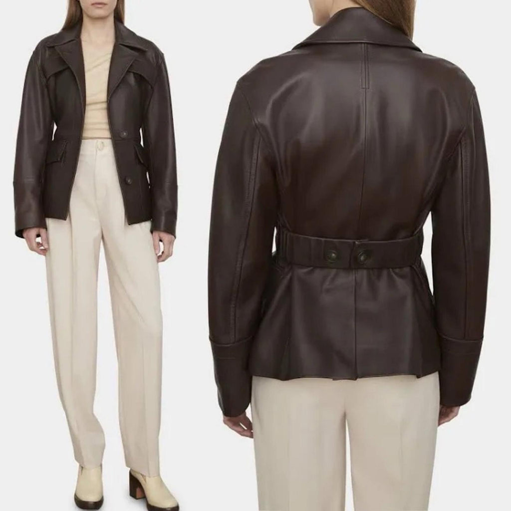 Vince 100% Lamb Leather Safari Jacket in Brown, Size M New w/Tag Retail $1495