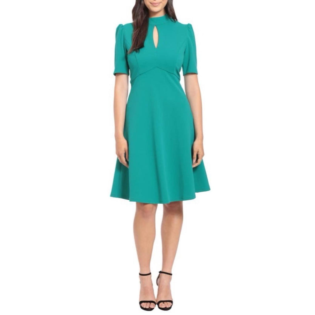 NEW London Times Keyhole Short Sleeve Fit & Flare Crepe Dress Size 8 Retail $118