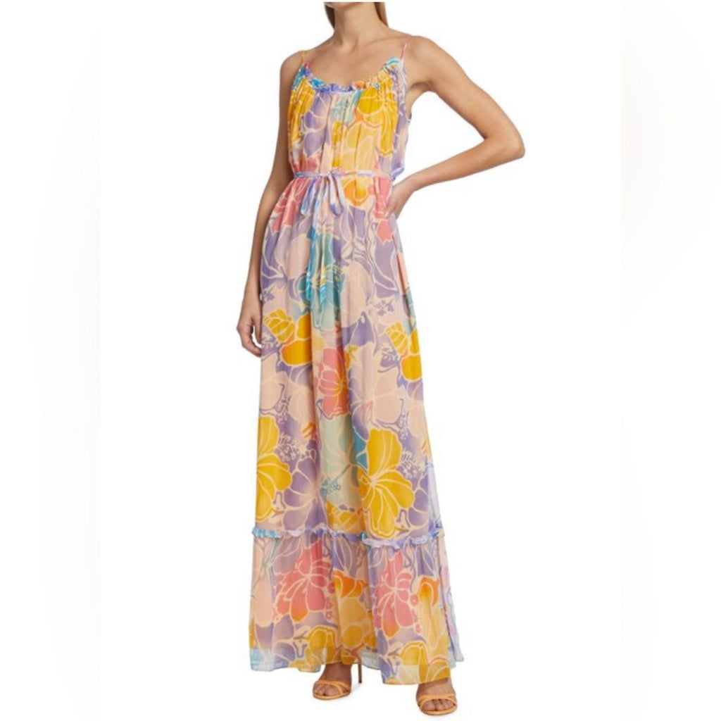 Ramy Brook Ivy Printed Silk Tiered Maxi Dress, Palav, Size XS New w/Tag $585