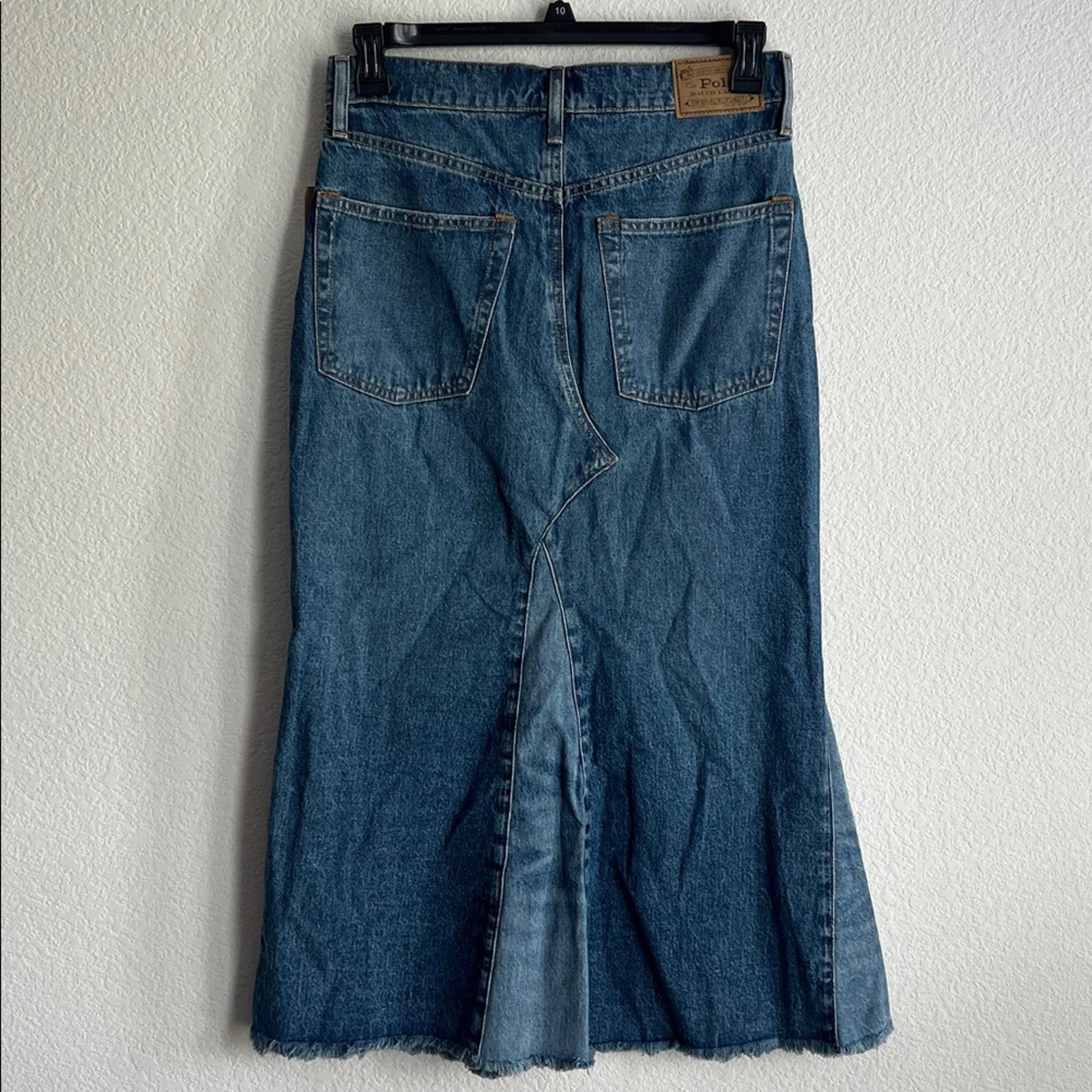 Polo Ralph Lauren Deconstructed Patchwork Denim Midi-Skirt in Blue, Size 28, NEW