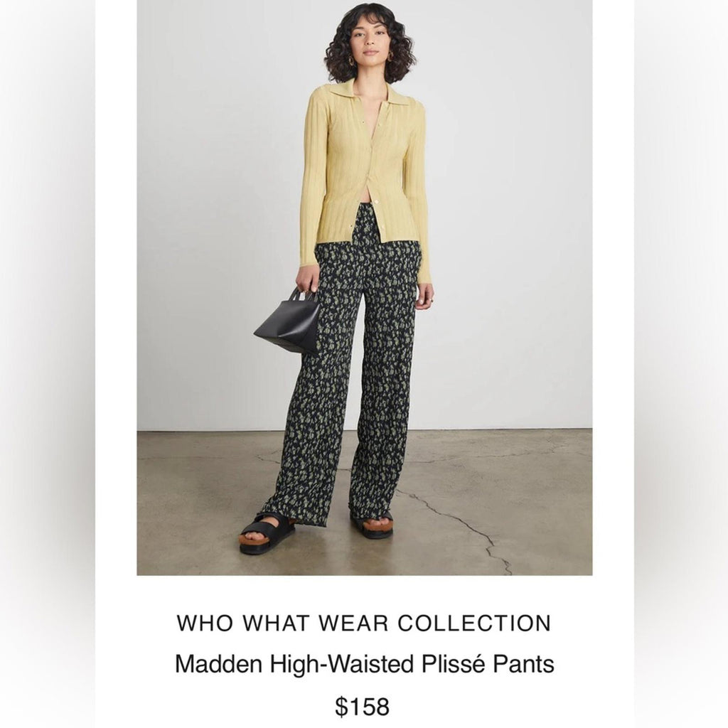 WhoWhatWear MADDEN High-Waisted Plissé Pants, Disty Floral New w/Tag Retail $158