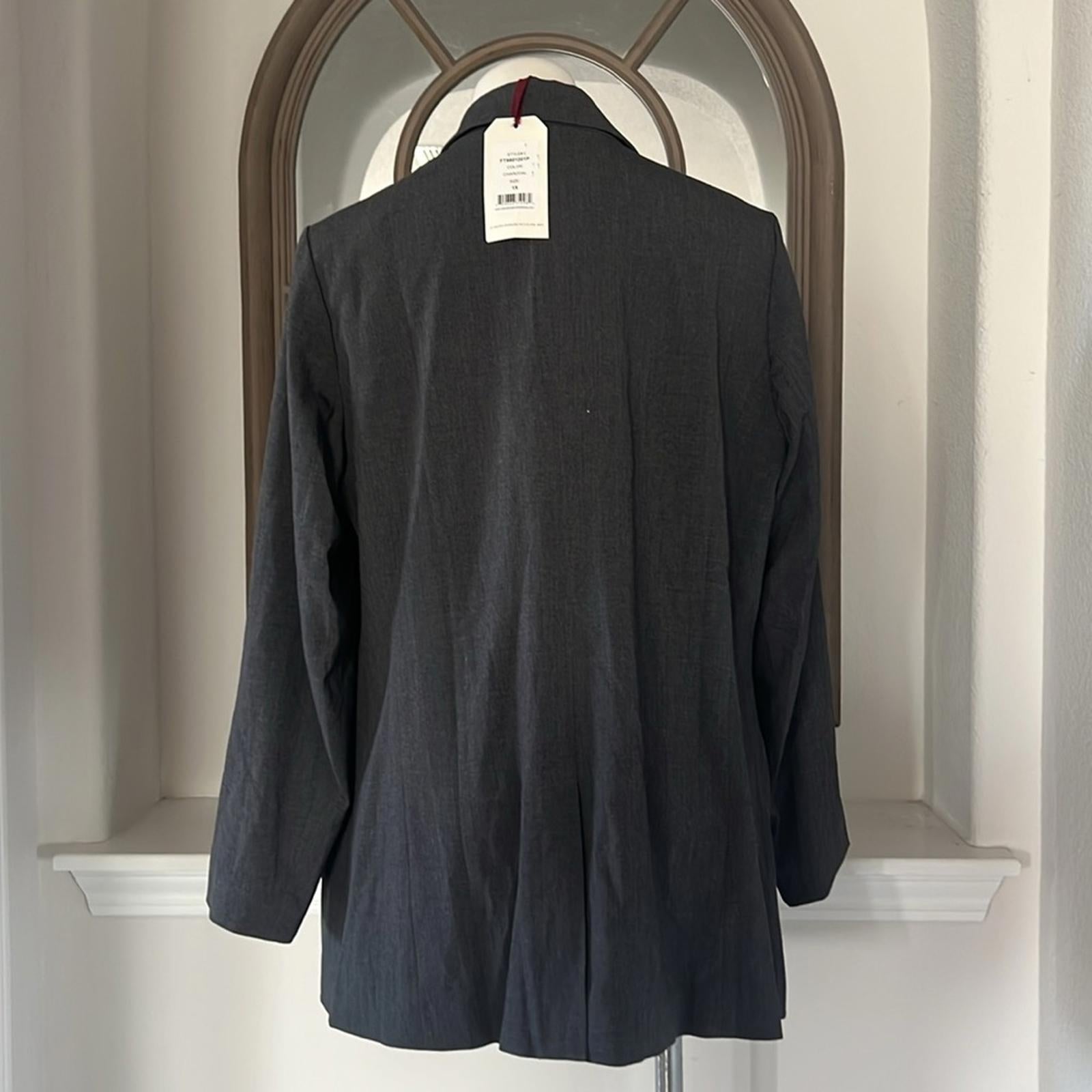 Standards & Practice One-Button Boyfriend Blazer in Charcoal, Size 1X New w/Tag