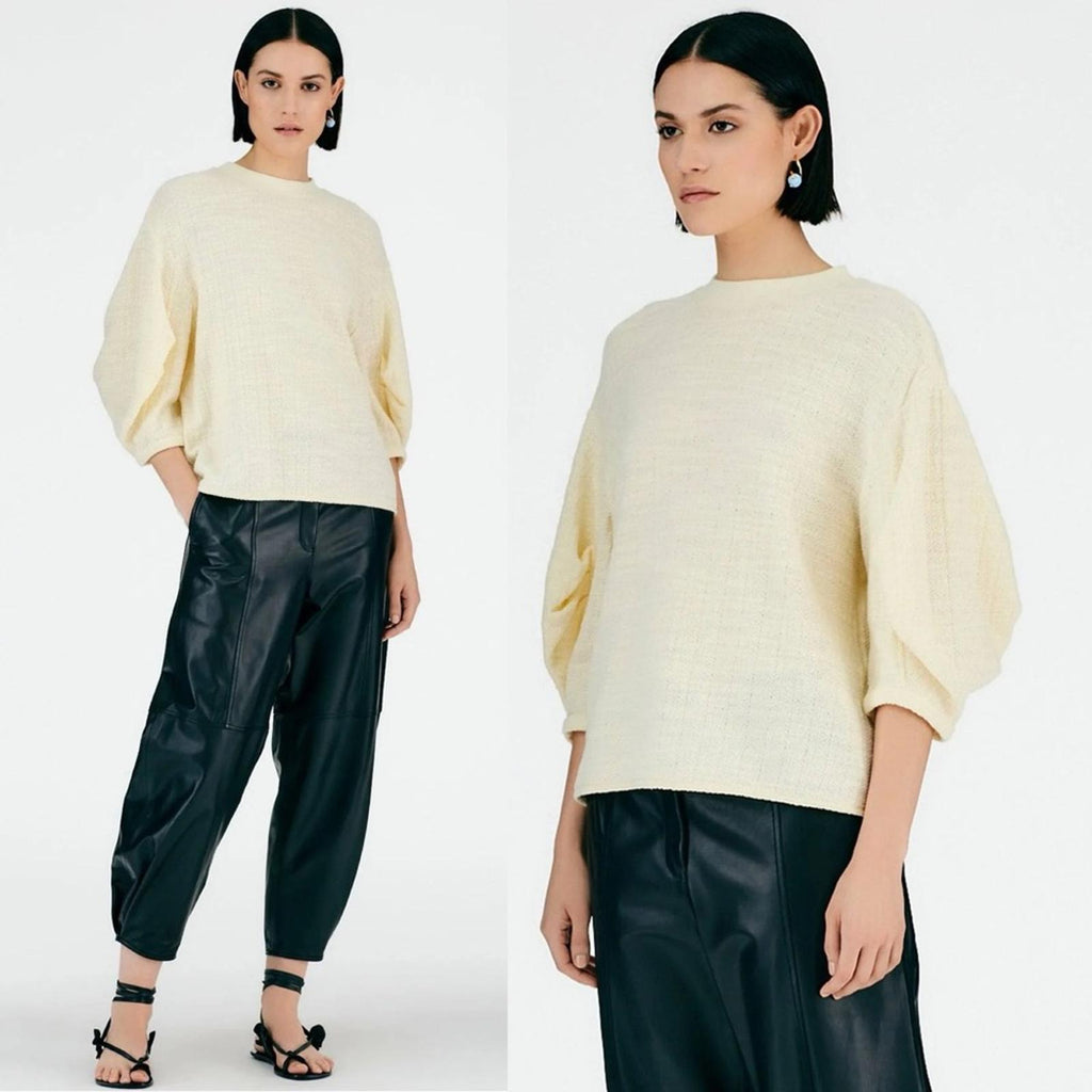 TIBI Handspun Knit Pleat Sleeve Top in Cream, Size 10 New w/Tag $395 - SOLD OUT!