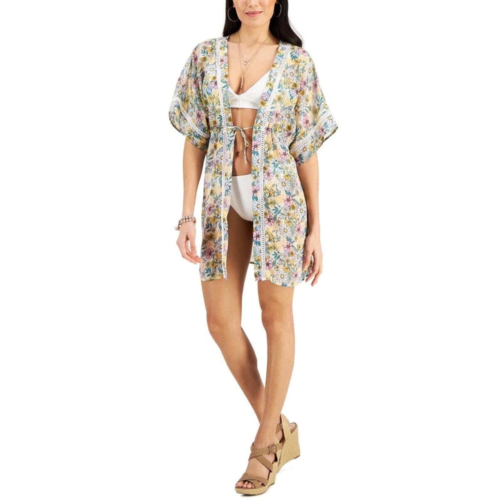 MIKEN' Kimono Cover-Up Swimsuit, Printed Multicolor Juniors’ Size XL