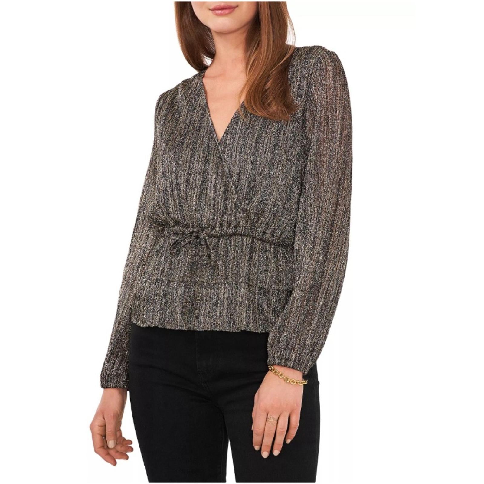 Vince Camuto Metallic Crossover Top, Rich Black Sparkle & Shine Size XS NEW