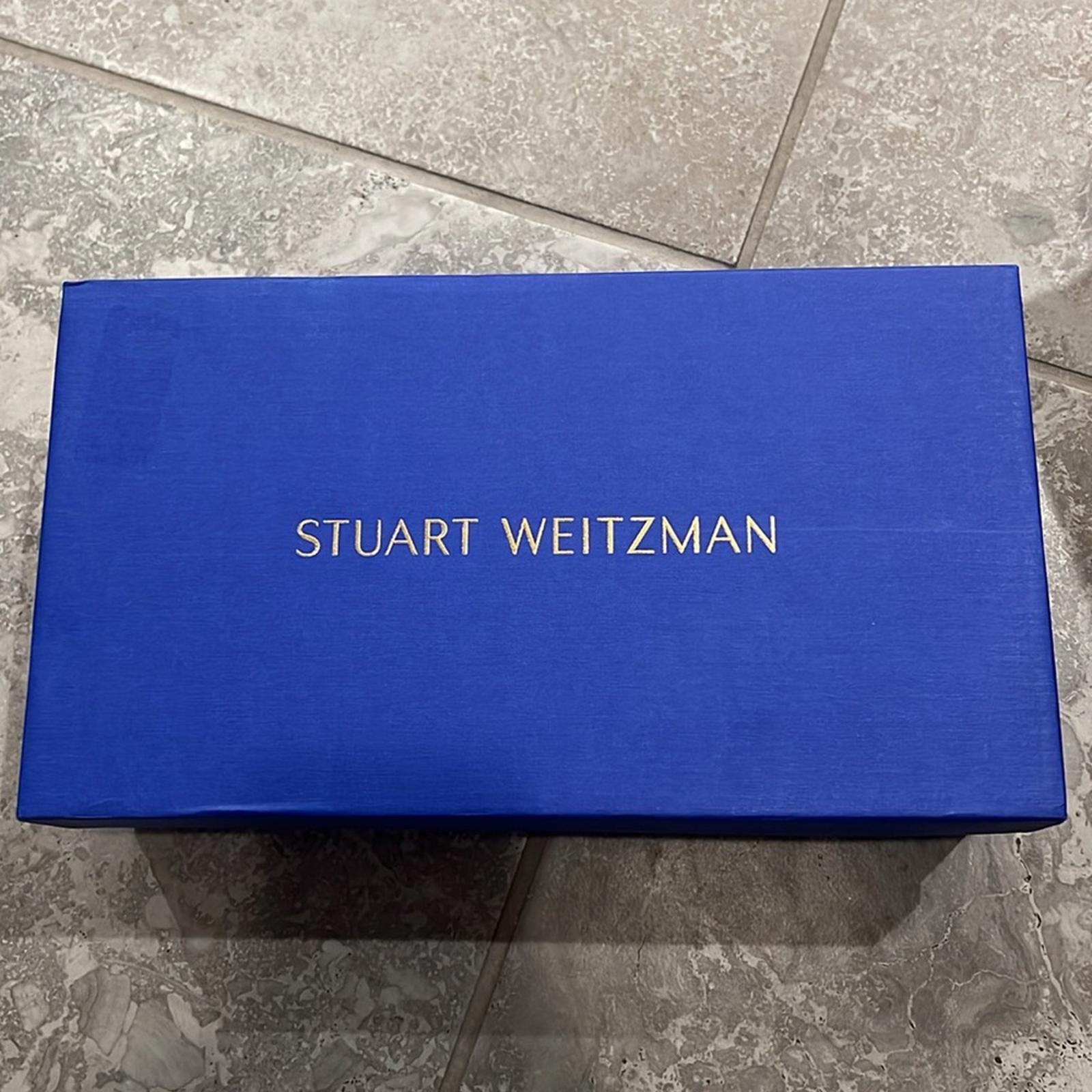 Stuart Weitzman Tia 85 Flared Block Heel Sandals Fawn Patent Leather Size 9 NEW