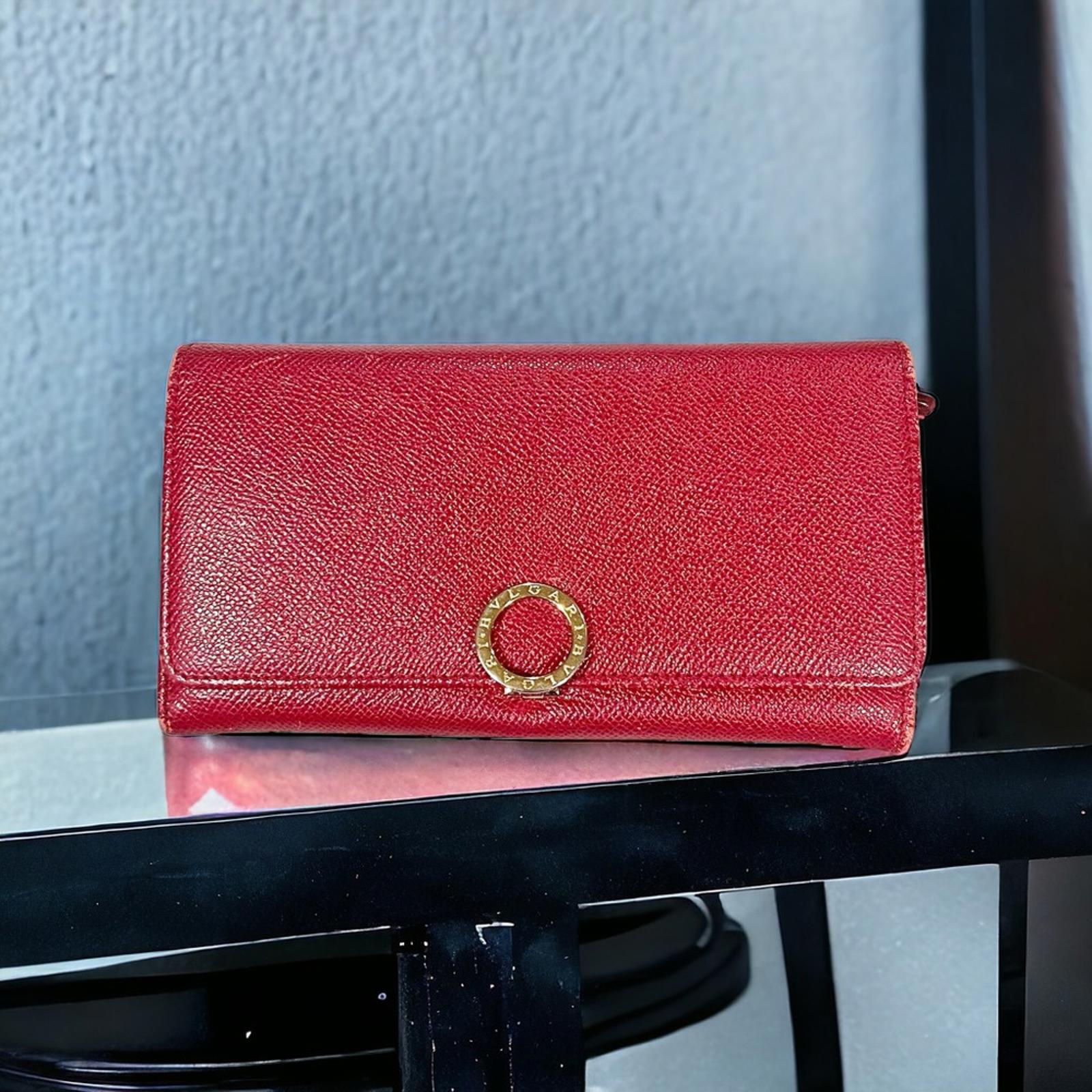 BVLGARI (Made in Italy) Long Leather Wallet in Red, Excellent Condition