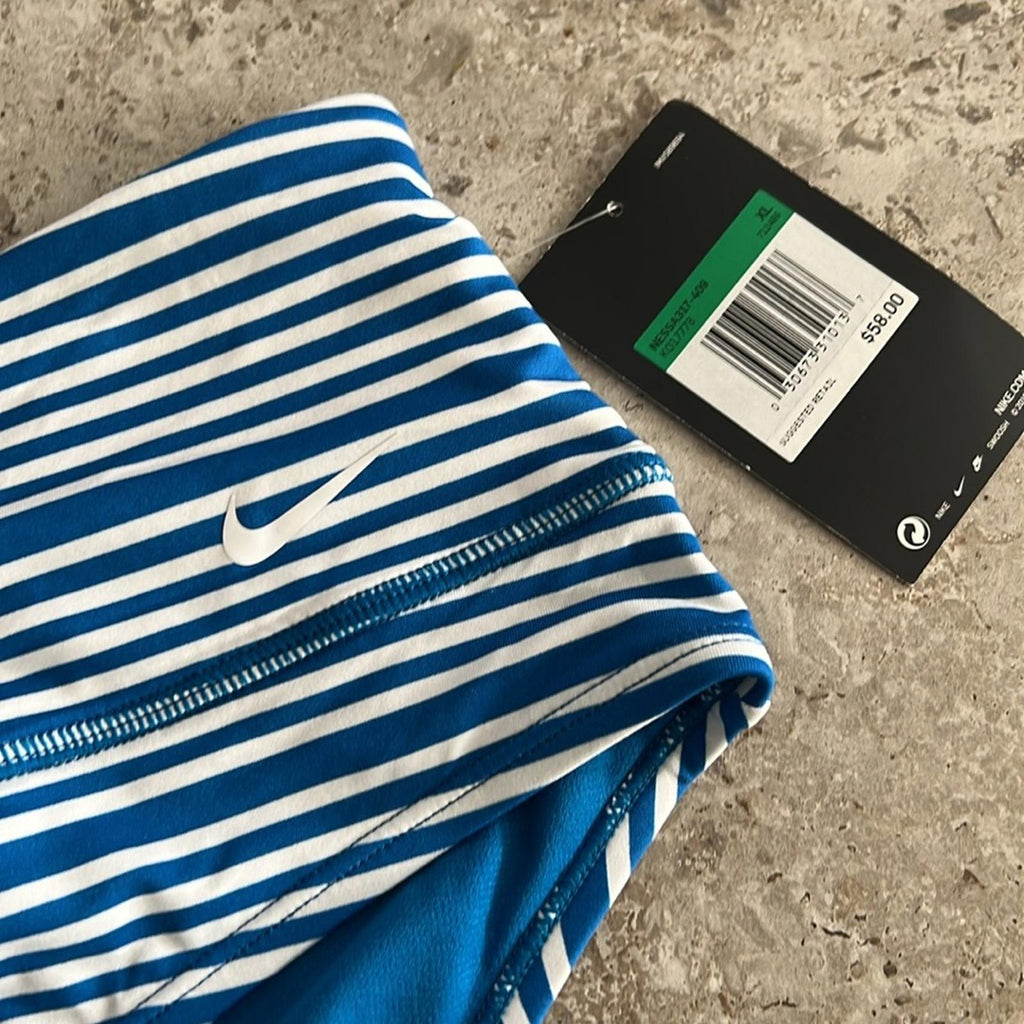 Nike Striped High Waisted Bikini Bottoms, Blue & White Size XL New w/Tag