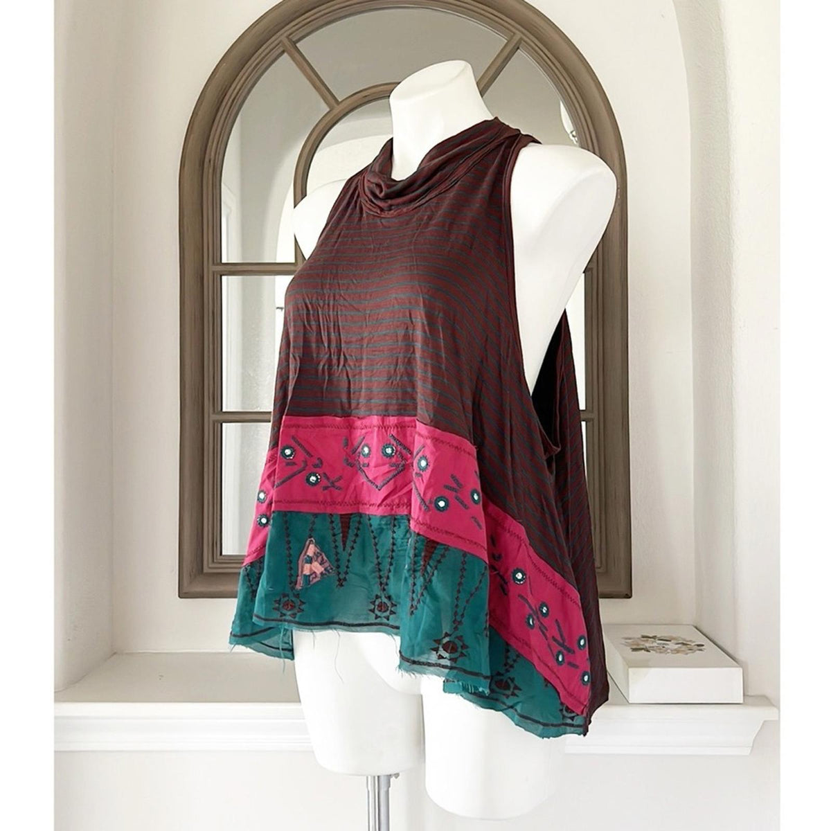 NEW Free People North South Boho Tank Top, Striped Size L New without Tag