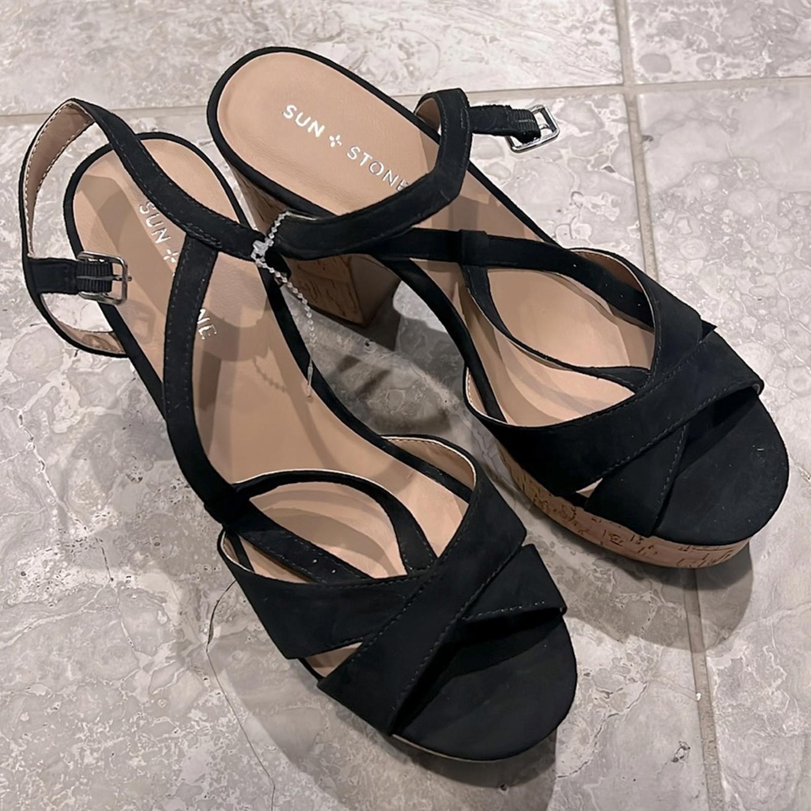Sun+Stone Jillien Platform Block Heel Dress Sandals in Black, Size 11 New in Box