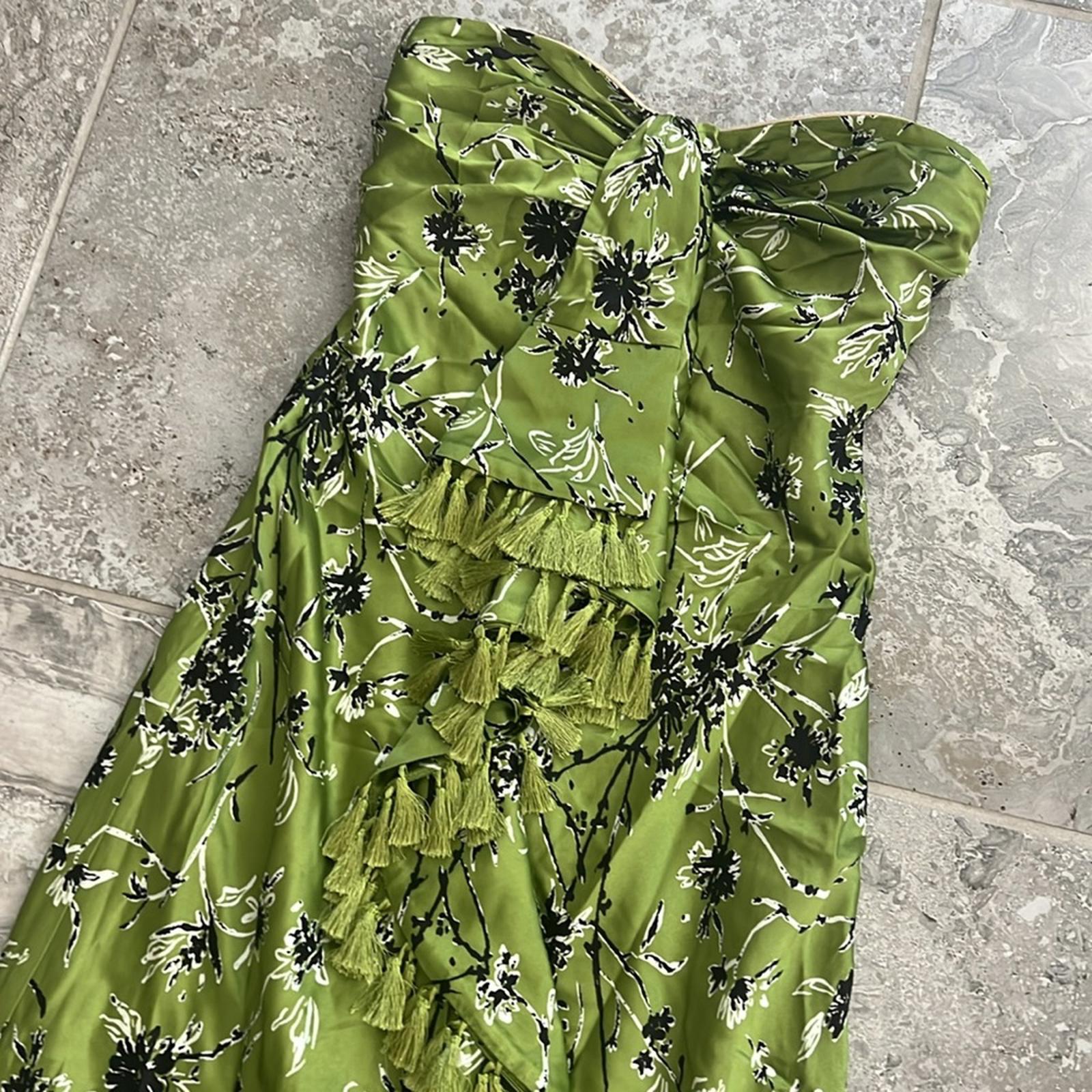 Cinq à Sept Elise Silk Strapless Wildflower Ruffle Tassel Dress, NWT, Size 0