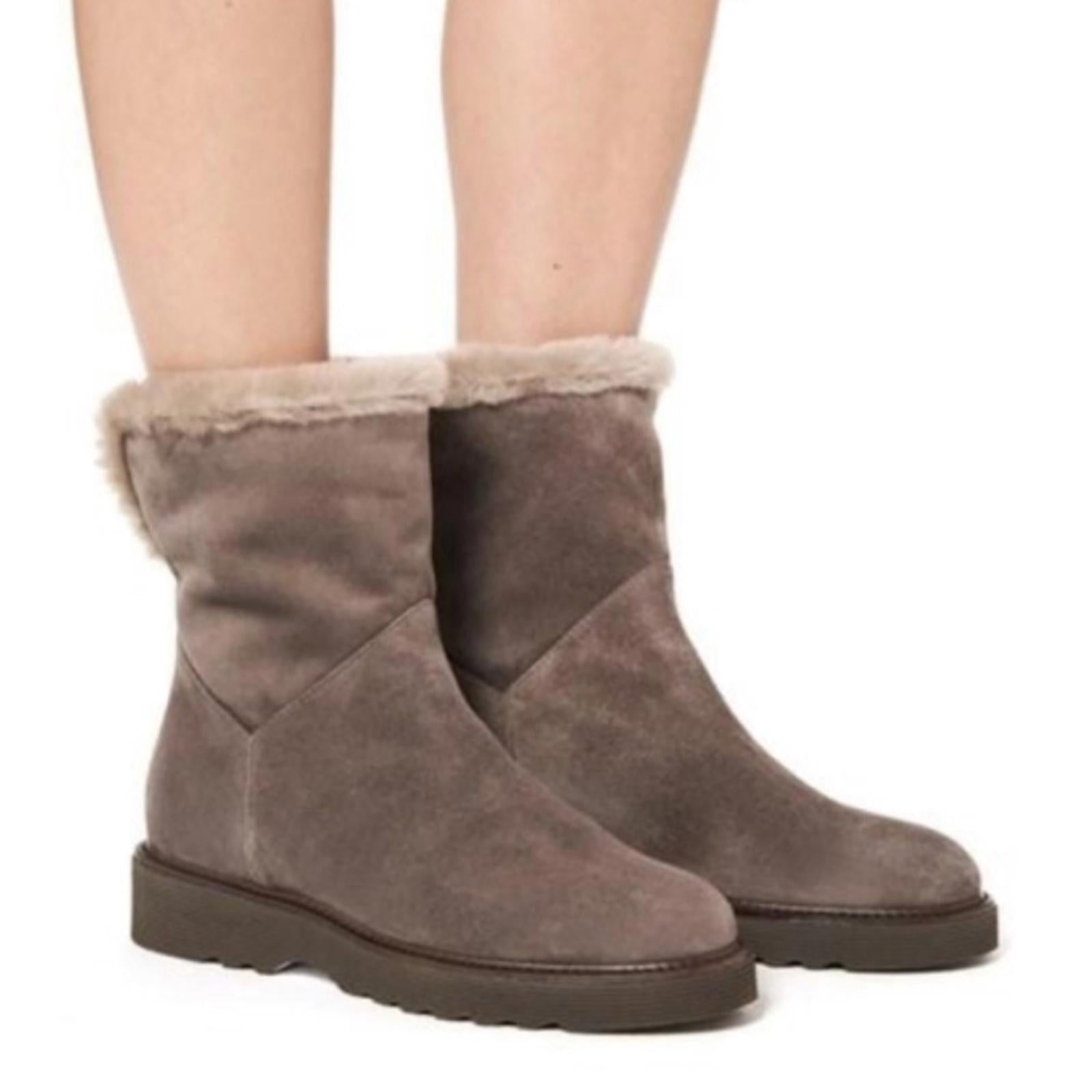 Aquatalia Kimberly Weatherproof Suede & Shearling Booties, Size 12 Made in Italy