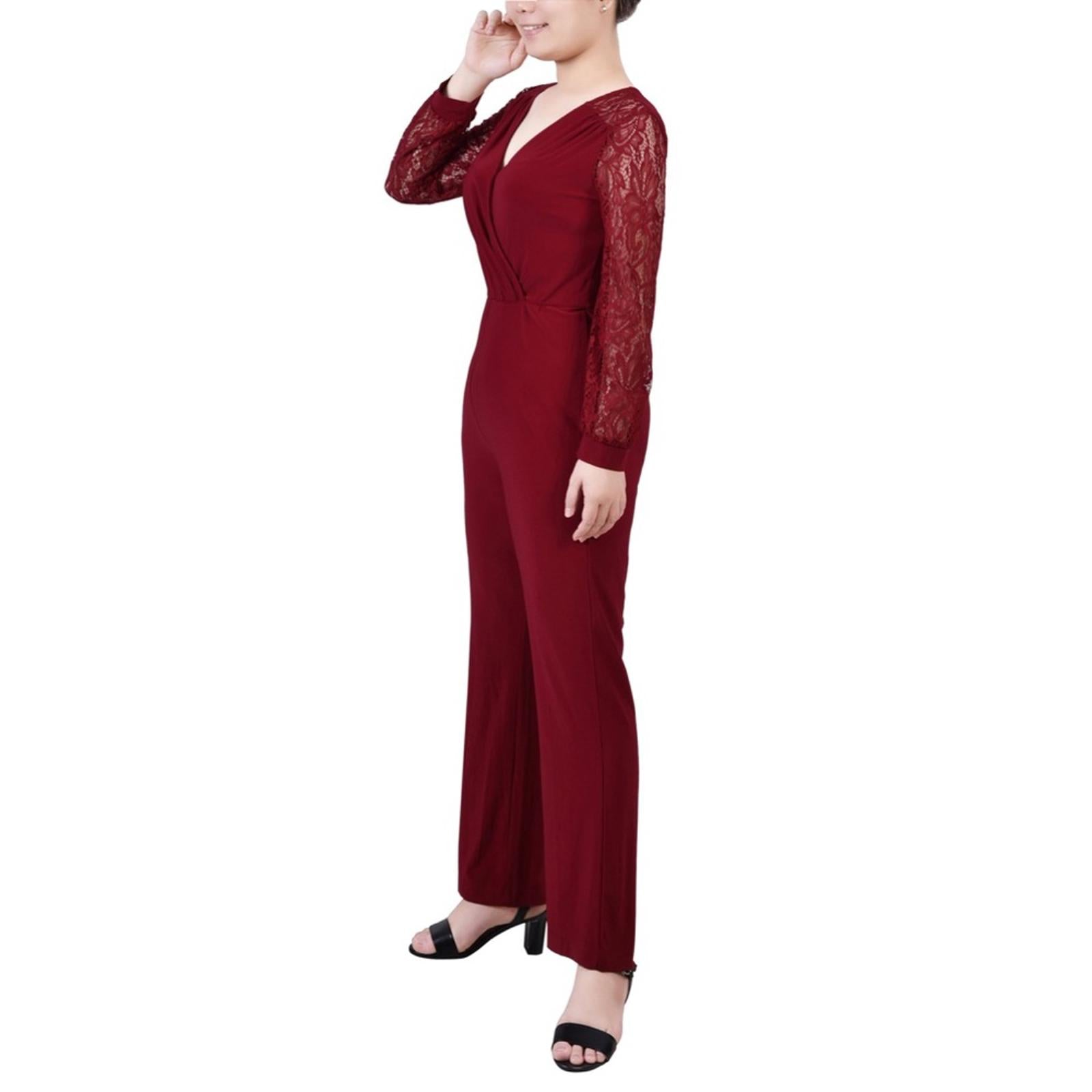 NEW NY Collection Jumpsuit with Lace Sleeves, Red Size XL New w/o Tag