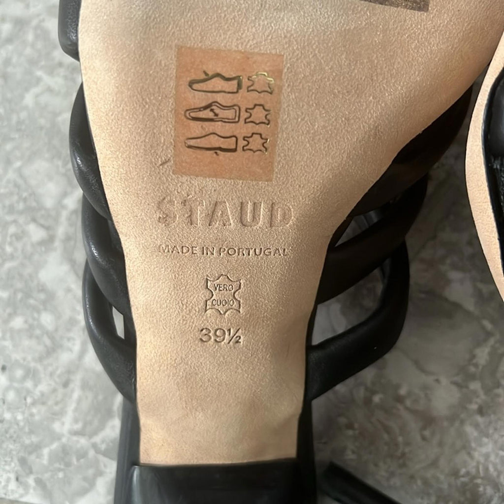 New STAUD Deepwater Square Toe Woven Strappy High Heel Sandals, Black Size 39.5