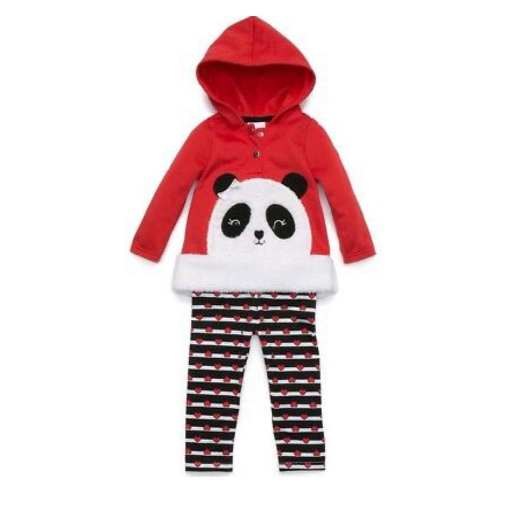 Nannette Kids 2-pc Red Panda Bear Faux Fur Matching Hoodie & Pants, 6-9Mos NWT