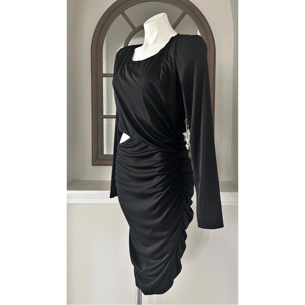 Guess Ruched Cut-Out Long-Sleeve Dress in Black, Size 14 New w/Tag $138
