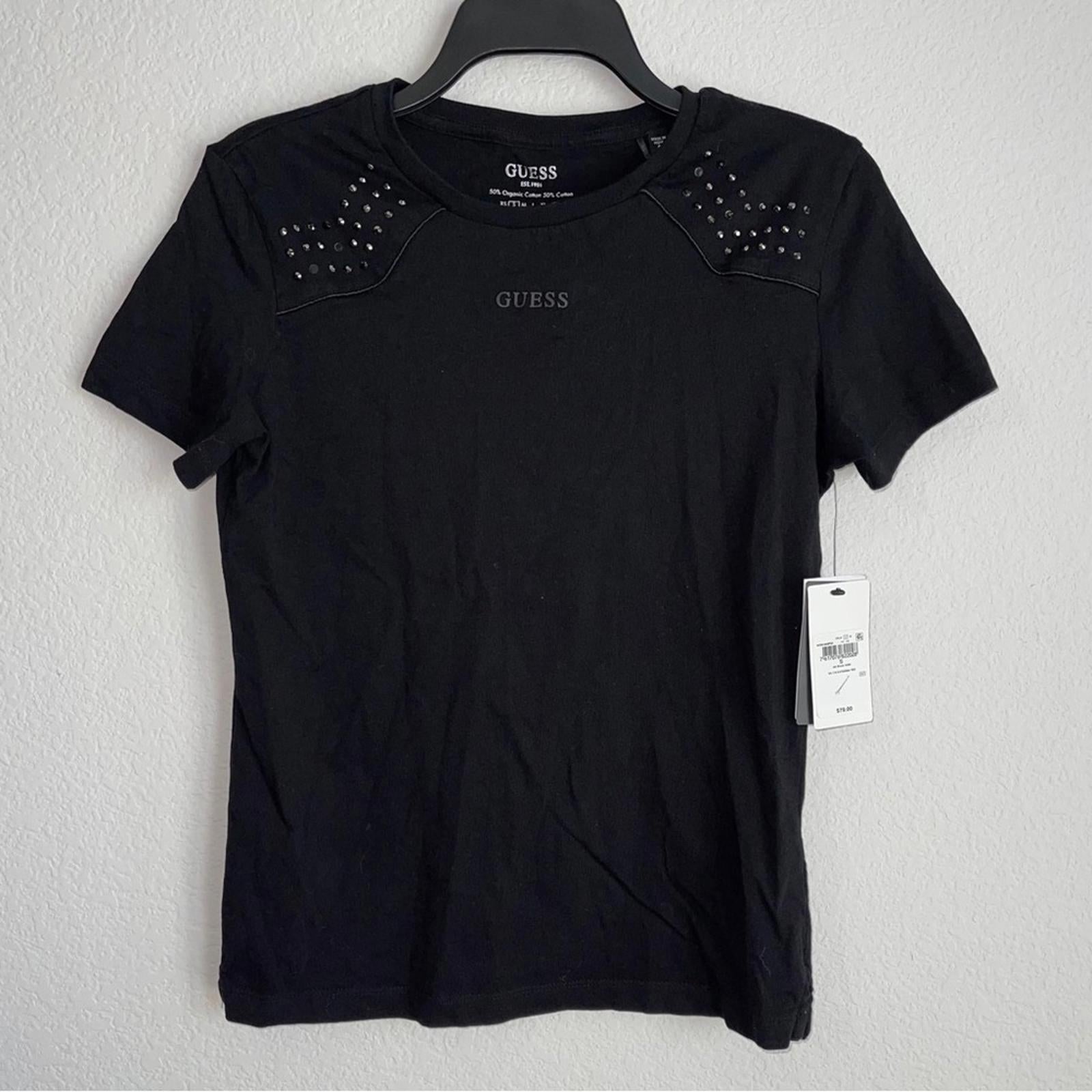 Guess Eco Katarina Embellished Crewneck Tee in Jet Black, New w/Tag $79