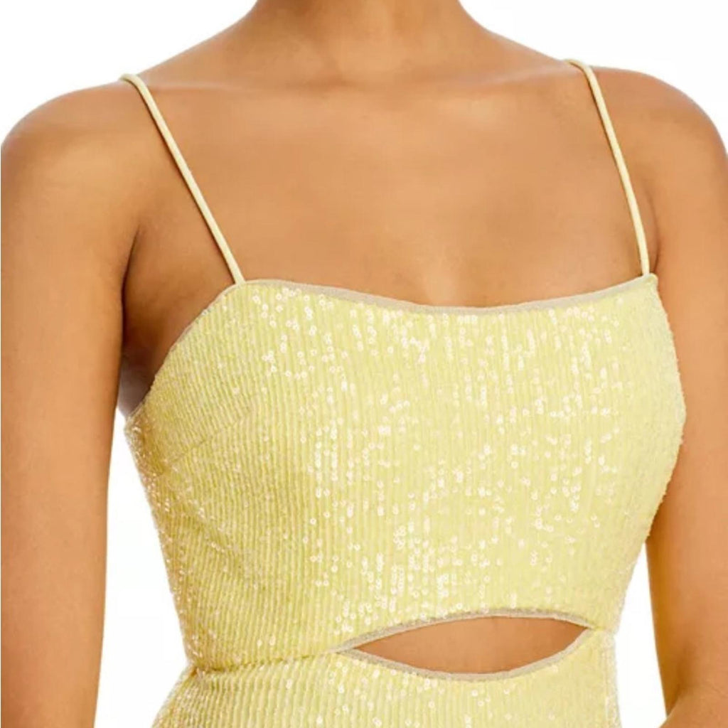 Bloomingdale’s Aqua Cutout Waist Sequin Column Gown in Yellow, Size 8 NEW $308