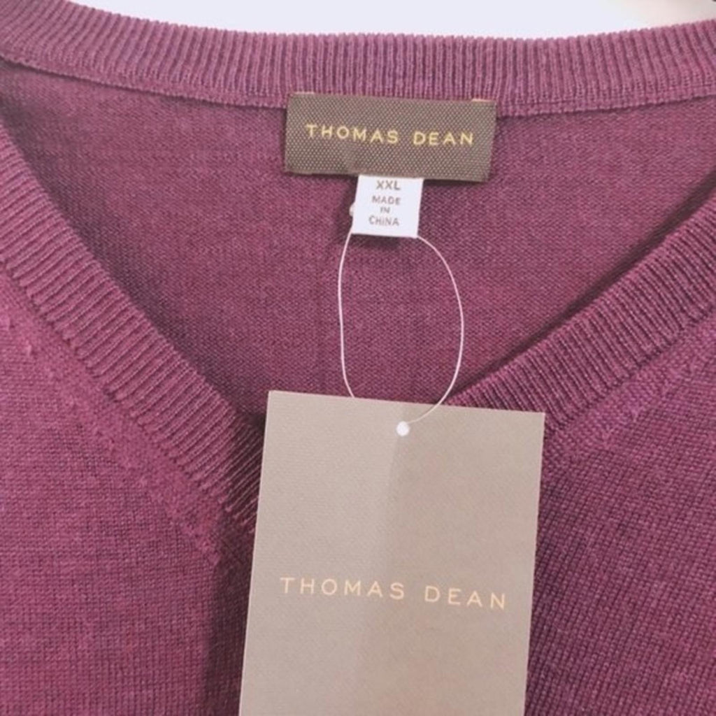 Thomas Dean Merino Wool-Blend Sweater in Purple, V-Neck Size XXL New w/Tag