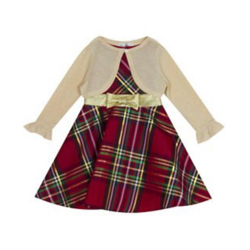 Rare Editions 3-Piece Plaid Taffeta Fit & Flare Dress+Cardigan w/Panty Size 18 M