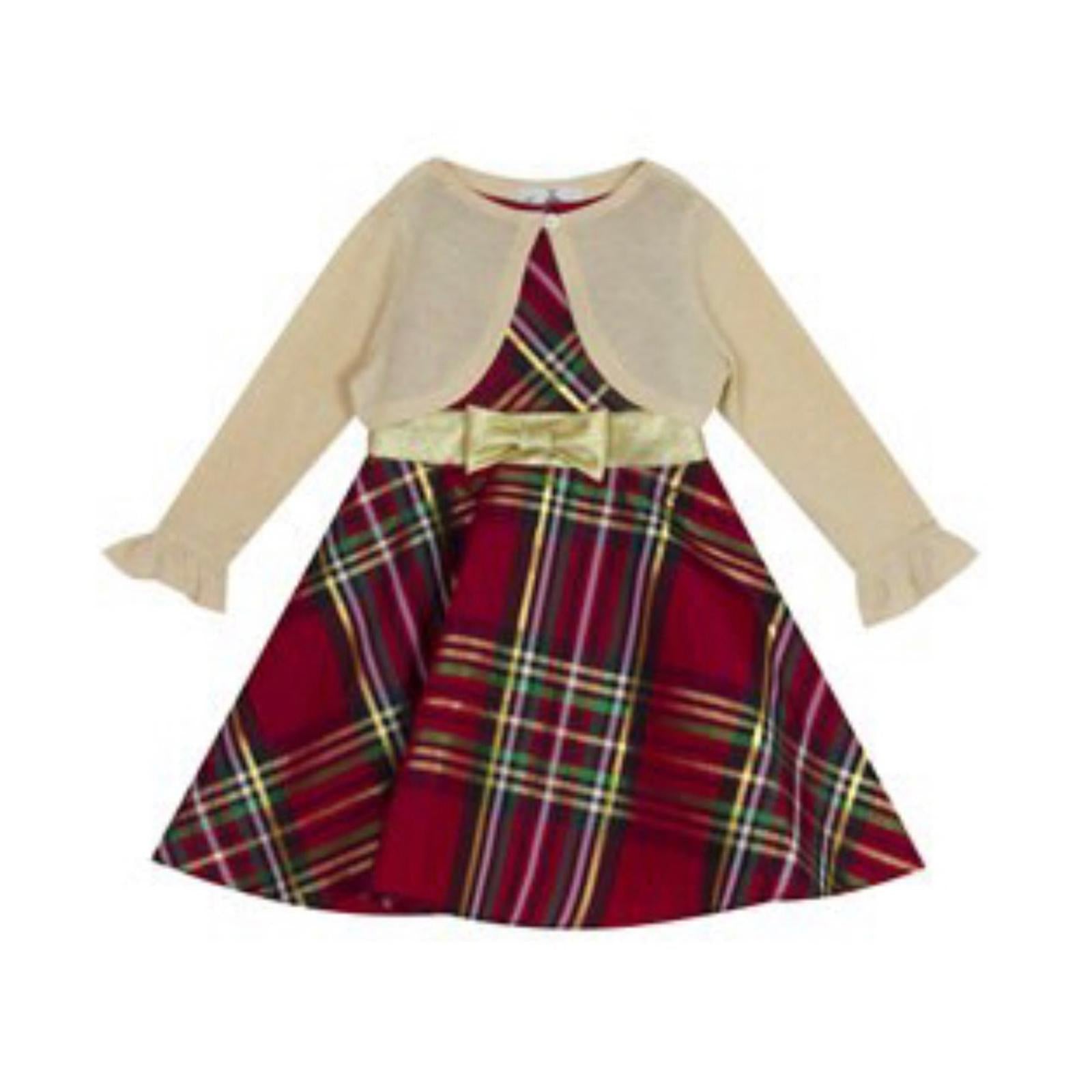 Rare Editions 3-Piece Plaid Taffeta Fit & Flare Dress+Cardigan w/Panty Size 18 M