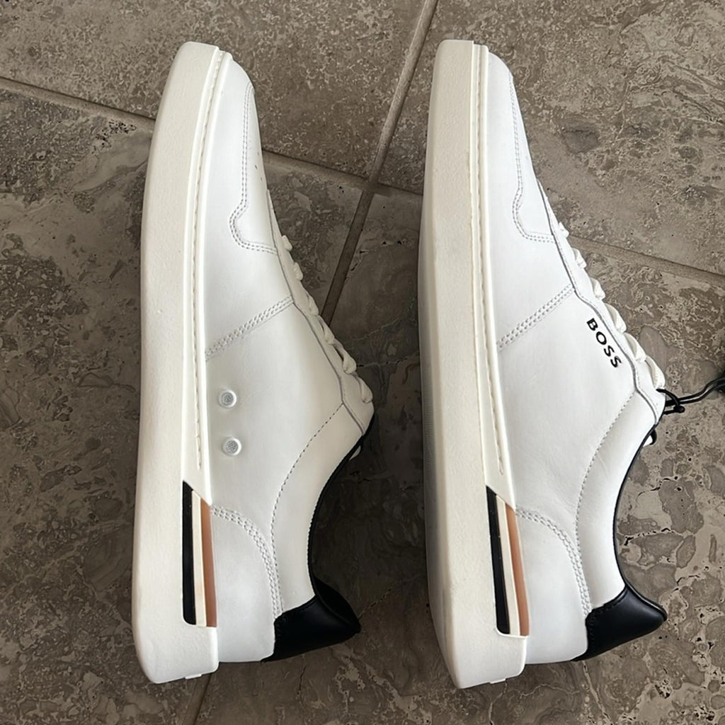 BOSS Leather Sneakers Clint in White, Size 43/10 New in Box