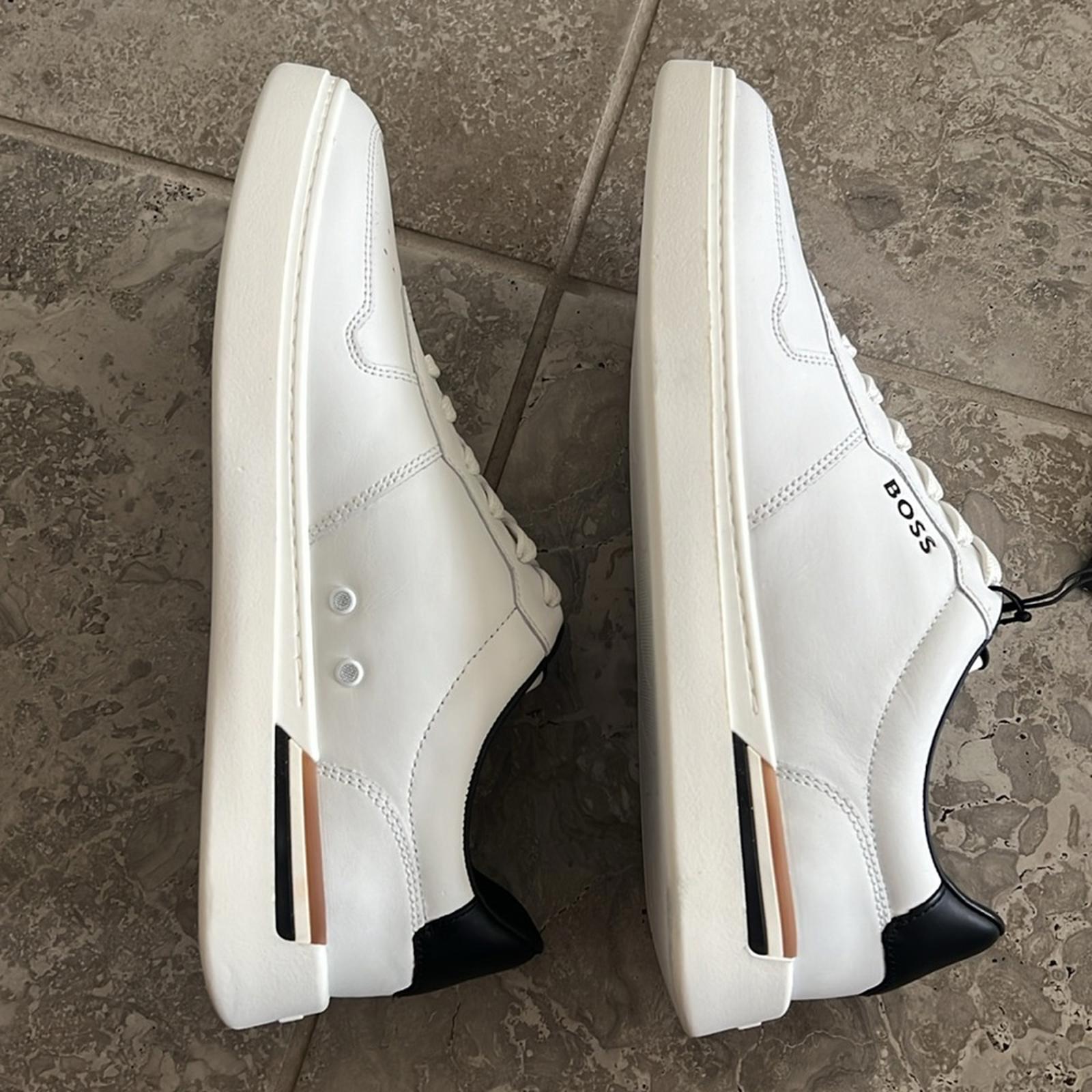 BOSS Leather Sneakers Clint in White, Size 43/10 New in Box