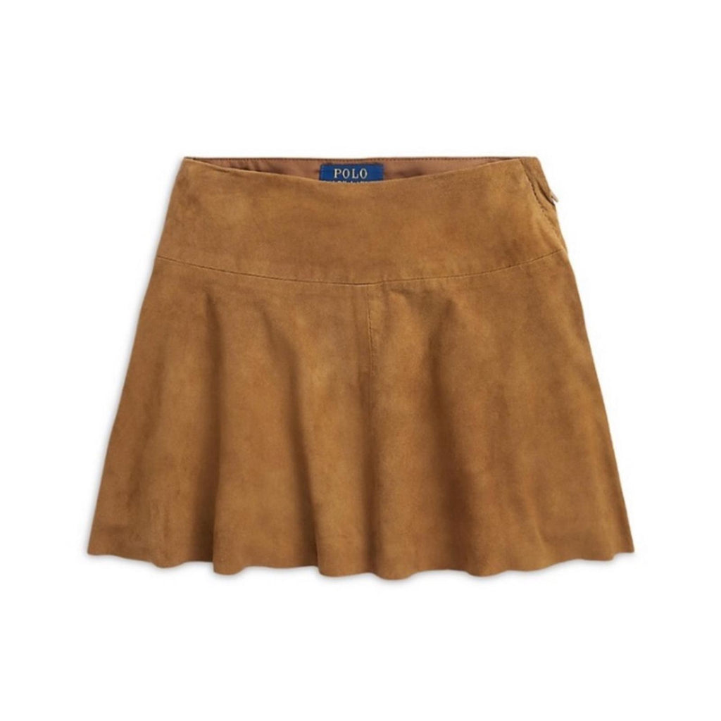Polo Ralph Lauren Goat-Suede Leather Skirt Girls' Size 3, Maple New w/Tag $245