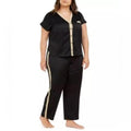 INC Metallic Tuxedo Stripe Satin Pajamas Set in Deep Black, Plus Size 3X NWT
