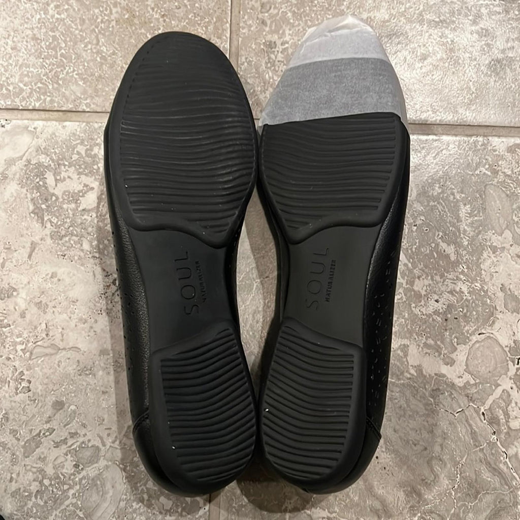 NEW Soul Naturalizer Magical Black Smooth Perforated Flats, Size 9W, New in Box