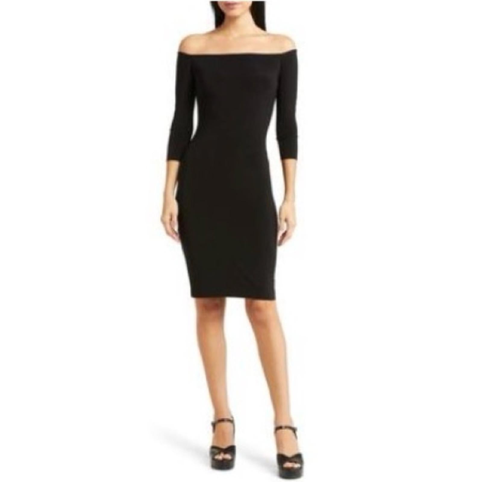 Norma Kamali Black Off-Shoulder Bodycon Mini Dress, Size L/40, NEW